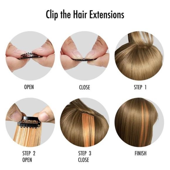 12PCS Colored Red Hair Extensions Straight Multicolor Clip 12pcs Blue - Picture 4 of 6